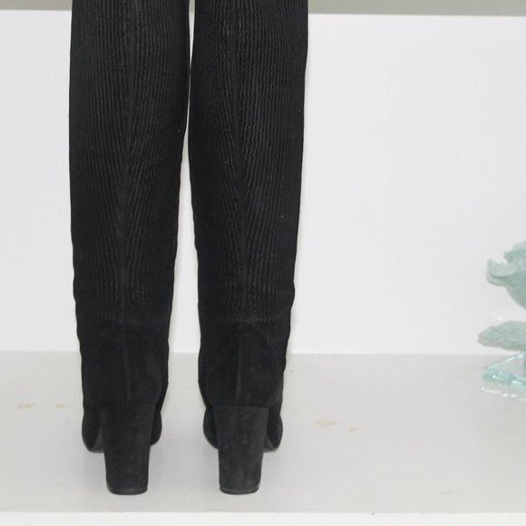 Chloe Black Suede Leather Pleated Accent Knee High Heeled Boots  size 36.5 - Picture 6 of 7